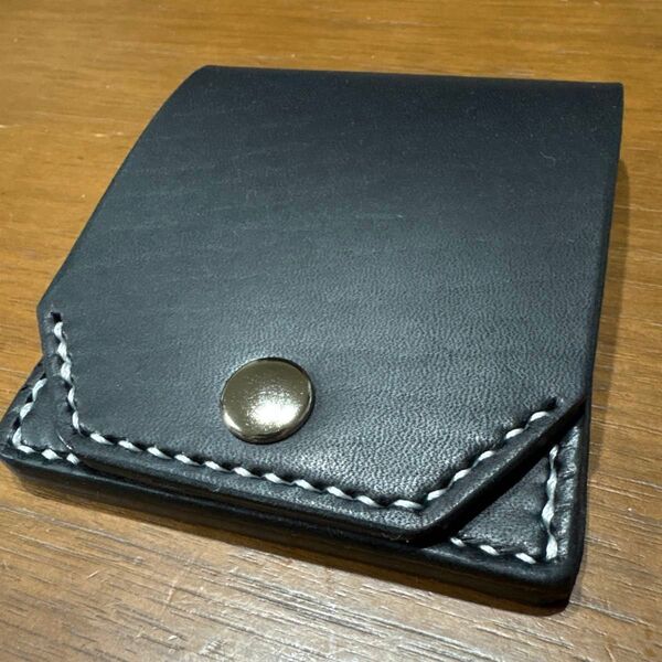 ミニ財布 ミニウォレット レザークラフト 本革 ブラック 牛革 ハンドメイド コインケース 手縫い ウォレット 札入れ