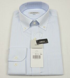 ●D'URBANダーバン長袖ボタンダウンシャツ(白サックスストライプ,39-84,形態安定,日本製)新品