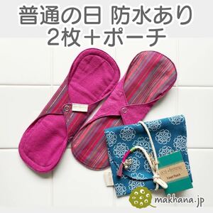 南インド「EcoFemme」布ナプキン (防水あり）普通の日2枚＋防水ポーチ