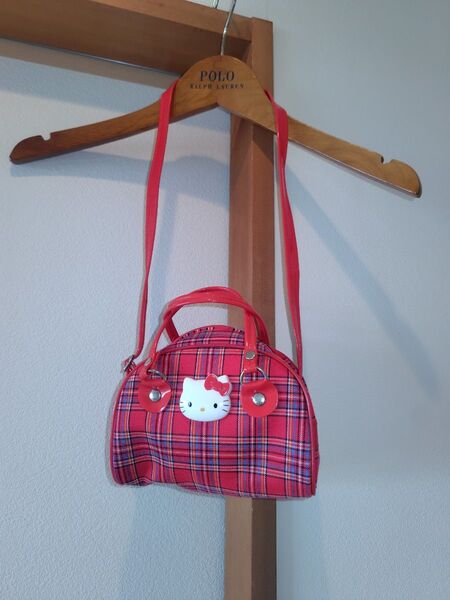 美品★sanrioサンリオ 90年代 平成 レトロ ハローキティ チェックショルダーバッグ ポシェット 当時もの【希少】