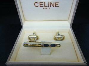 ◎№2064◎■美品■セリーヌ【ＣＥＬＩＮＥ】【シルバー・ゴールド】■カフス＆ネクタイピン セット♪