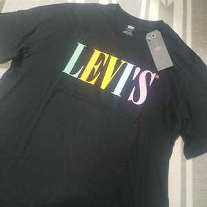 新品 未使用 定価4400 Levi's 大文字 マルチカラー ロゴ Tシャツ 黒 L XL リーバイス 半袖 ビッグE 