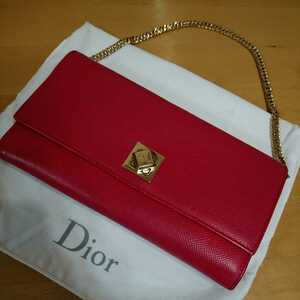  used DIOR Dior chain long wallet gold chain pink purse Gold metal fittings CD Wallet free shipping 