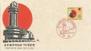 FDC　１９６１年　日本標準時制定７５年　中村浪静堂A