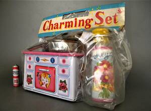 that time thing **Kitchen set portable cooking stove stove kitchen set!!. pan pot toy made in Japan print tin plate young lady ** unused dead stock 