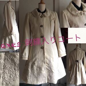  regular price 10692 jpy [AXES] hem embroidery entering white long coat the back side ribbon tighten Point * storage goods unused 