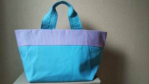  largish canvas bag pretty frontal cover . stylish lining equipped stripe × light blue canvas × lining pastel purple profitable,