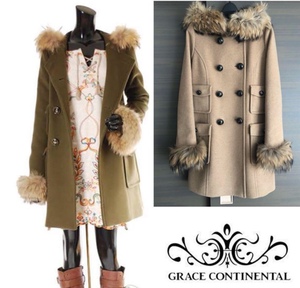  Grace Continental GRACE CONTINENTAL cashmere . raccoon fur attaching coat outer wool lady's 36 beige da full 