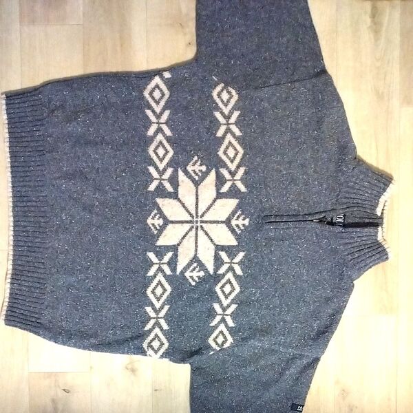 ノルディック柄 ハーフジップ ニット セーター グレー