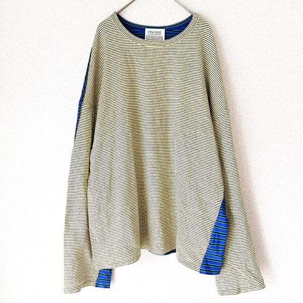 INSCRIRE アンスクリア ボーダー切り替え ロングスリーブカットソー LARGE ロンT 長袖 トップス