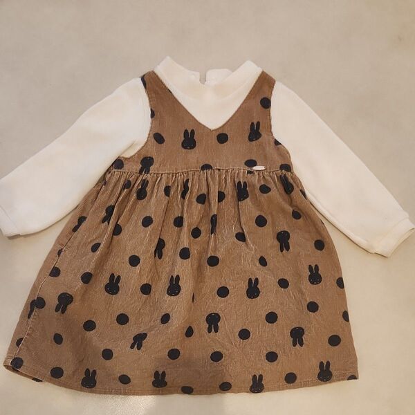 petit main ミッフィー コーデュロイ ドット柄 ワンピース90サイズ