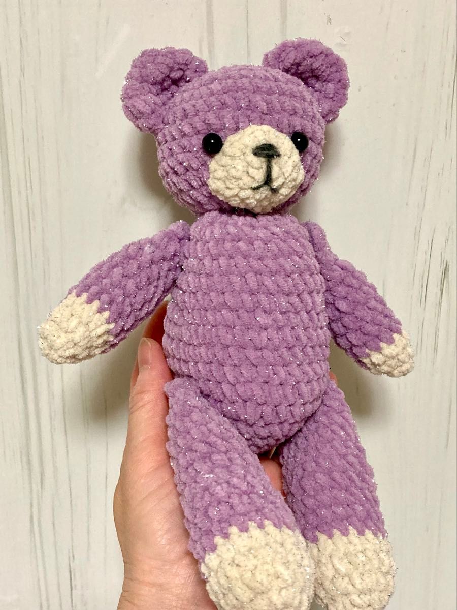 ハンドメイド あみぐるみ くま パープル