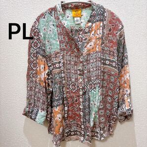 Ruby Rd. 花柄長袖シャツ PL 7部袖 シャツ ブラウス シャツ 長袖 総柄 古着 長袖シャツ