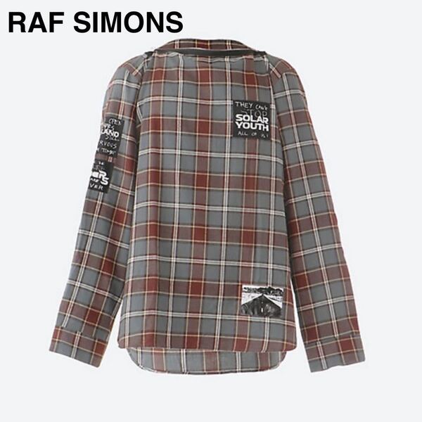 【新品】★ RAF SIMONS ラフシモンズ ★ (L)20FW パッチ パンク シャツ プリント チェック アーカイブ L長袖 ストリート モード 入手困難