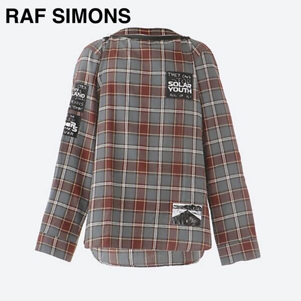 【新品】★ RAF SIMONS ラフシモンズ ★ （L）20FW パッチ パンク シャツ プリント チェック アーカイブ L長袖 ストリート モード 入手困難