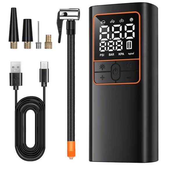 ポータブル電動空気入れ 車 自転車 バイク ボール 浮輪対応 USB充電式 エアーコンプレッサー 最大150PSI LEDライト
