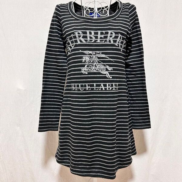 美品 バーバリー ブルーレーベル チュニック ワンピース ホースマーク トップス ボーダー カットソー プリント BURBERRY