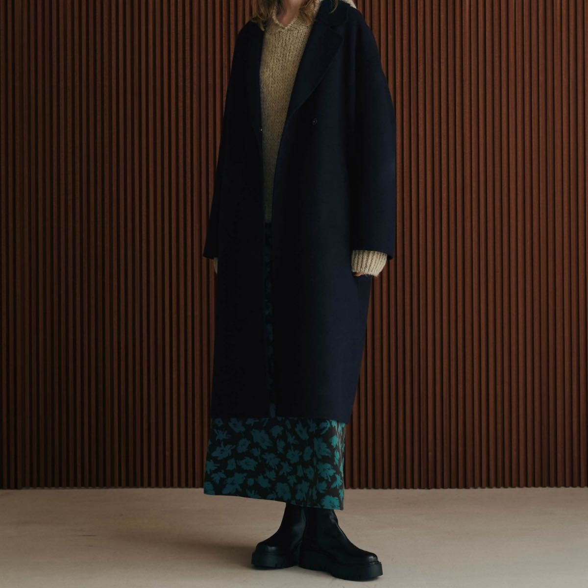 nano universe PURE LAMBS リバーロングコート M黒　チェスターコート　ナノユニバース　