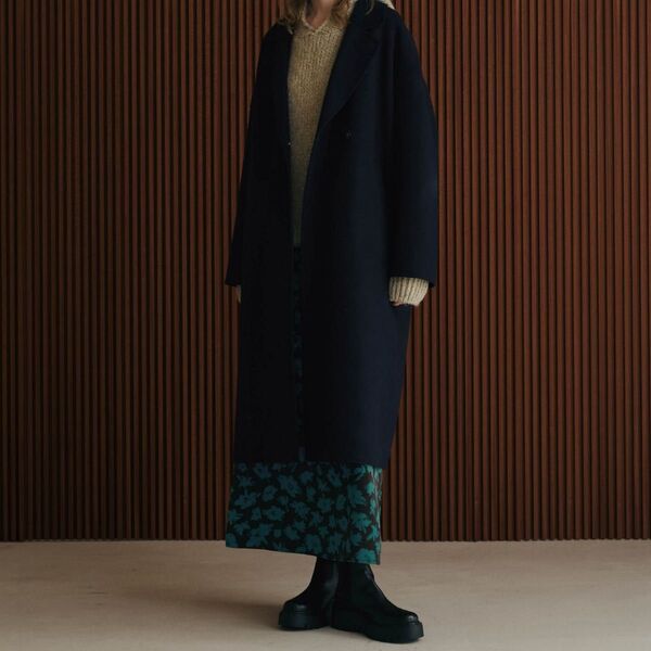 nano universe PURE LAMBS リバーロングコート M黒 チェスターコート ナノユニバース