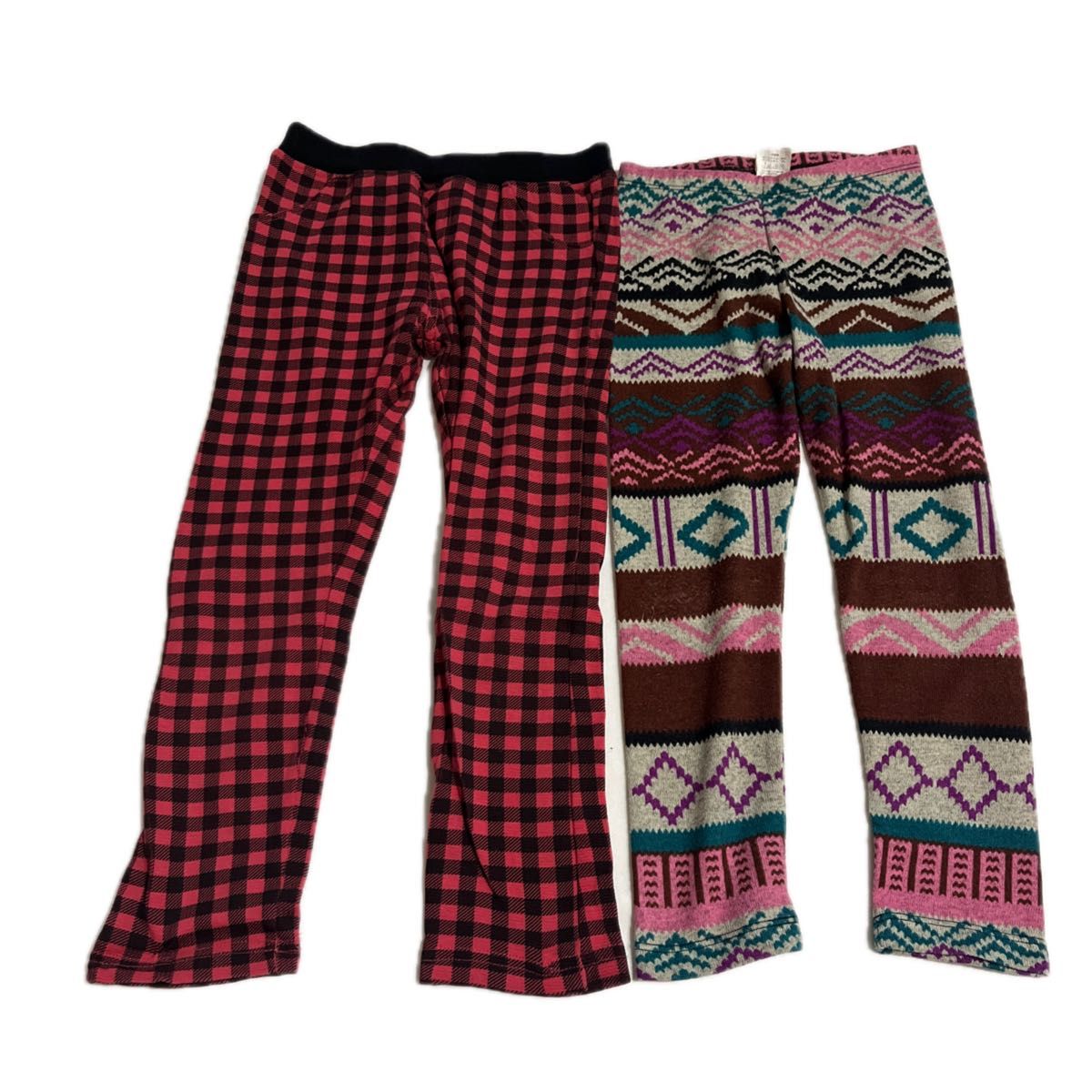 訳あり　130長ズボンスパッツ　120レギンス 2枚セット チェック柄 ノルディック柄　