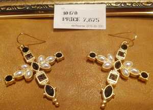  prompt decision * regular price 7875 jpy!! North corner gold group biju- Rosario earrings! Cross 10 character . motif 
