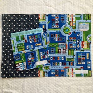 駐車場 × 星柄 ランチョンマット & 給食袋 コップ袋