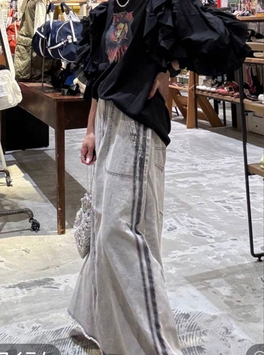 ニコアンド　niko and... サイドラインデニムスカート　ロングスカート　M