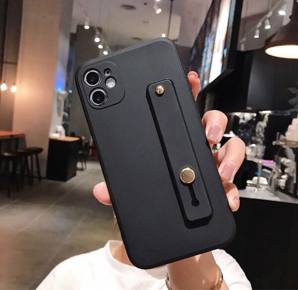 iPhone12/12Proケース ベルト シンプル 落下防止 ブラック