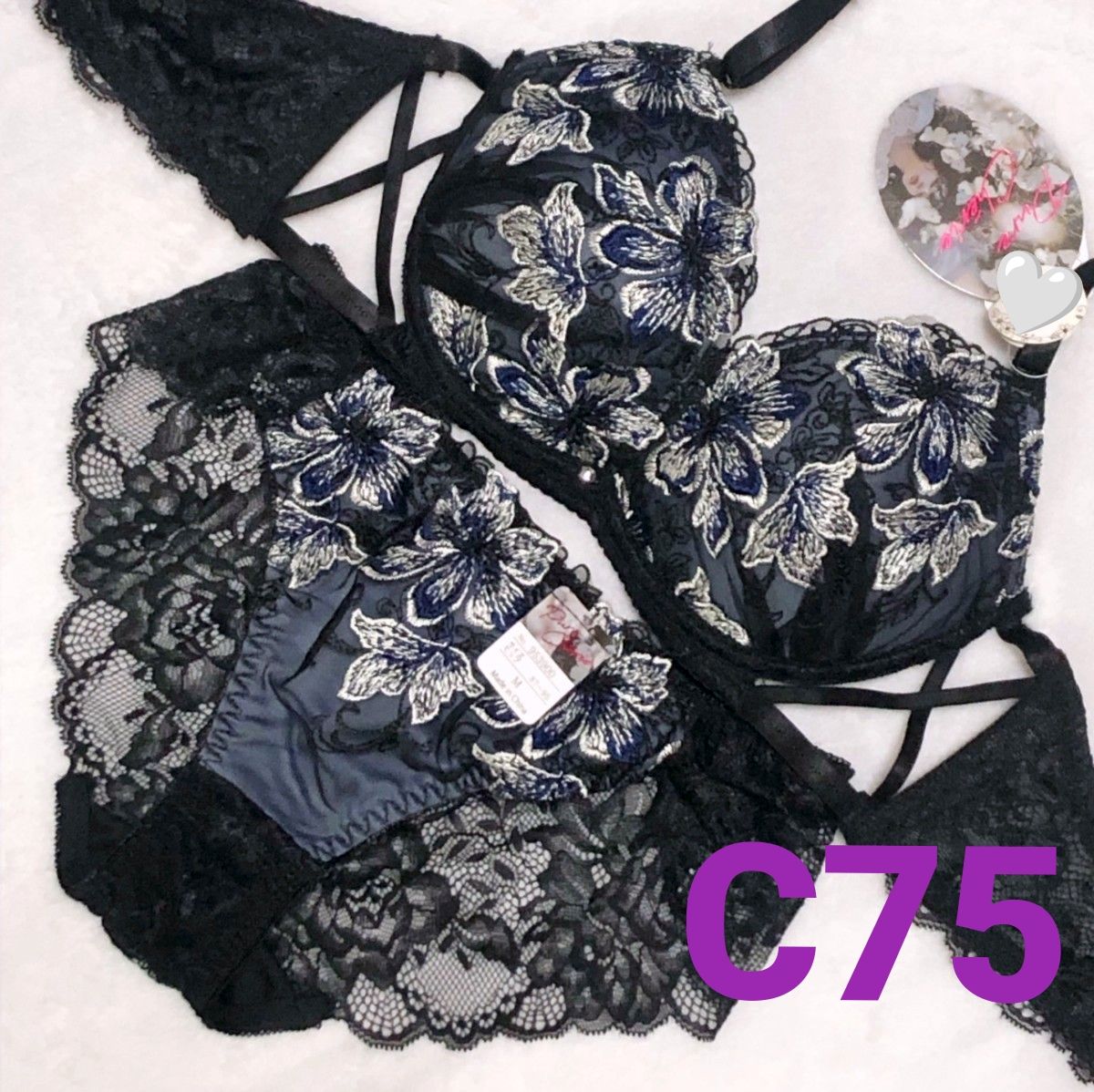 C70 ブラジャー ショーツ セット 花柄 刺繍 プレシャスフラワークロス