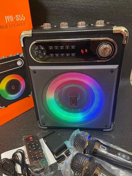 年末セール 激安 スピーカーセット 拡声器 ワイヤレスマイク2本 Bluetooth 5.0対応 低音強化 家庭用 カラオケセット