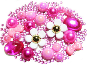  deco parts MIX* adult cute * possible .. white flower & light rose *400 bead (P63)