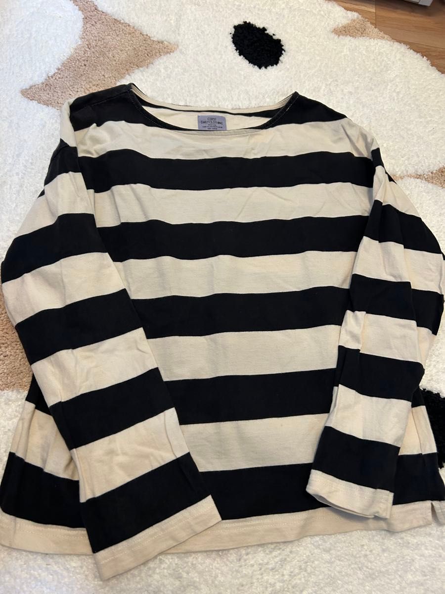 ボーダーカットソー 長袖Tシャツ ブラック ホワイト