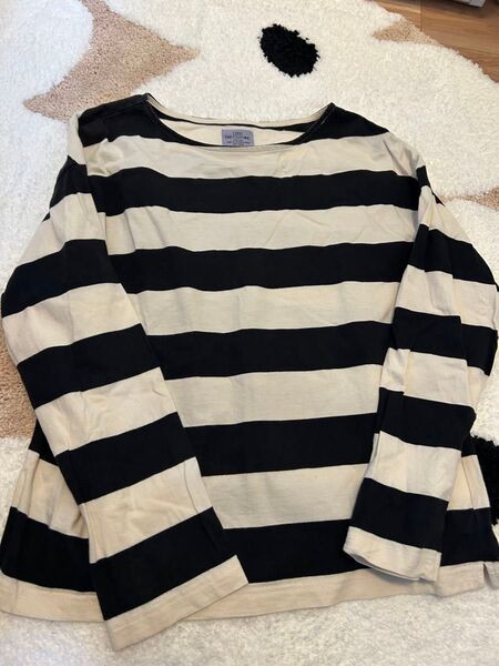 ボーダーカットソー 長袖Tシャツ ブラック ホワイト