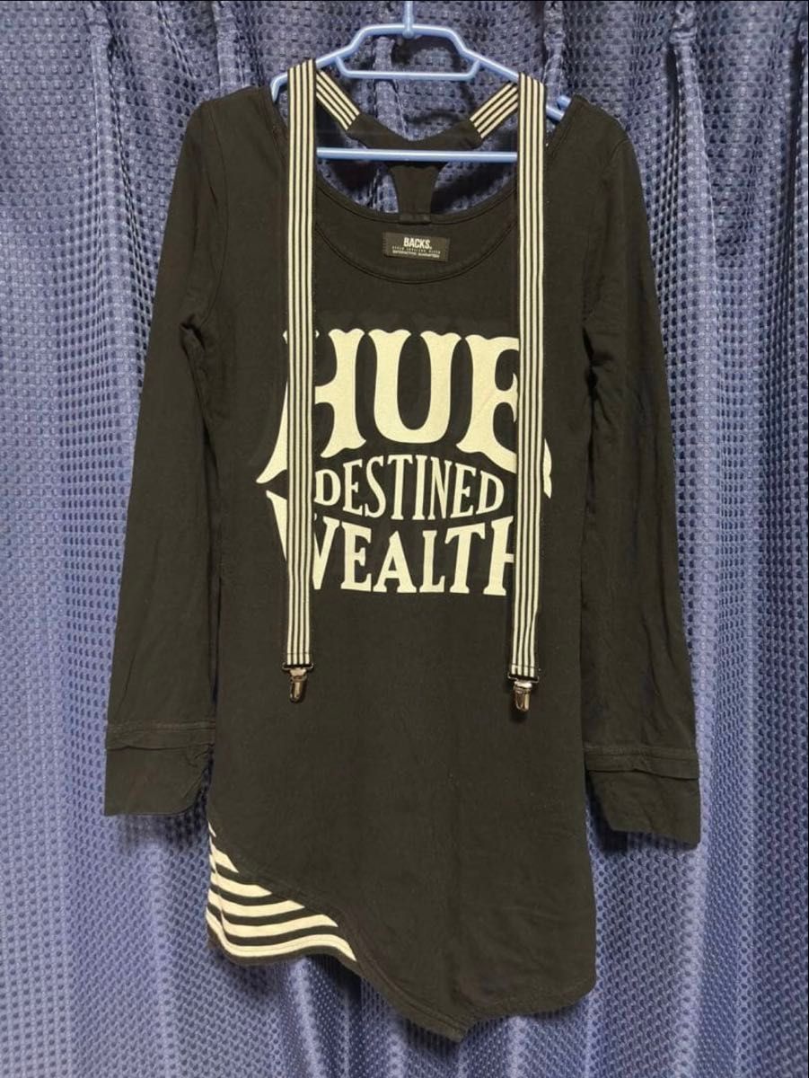 BACKS サスペンダー付ロングTシャツ ロゴ ボーダー M Y2K 当時購入 長袖Tシャツ ブラック 長袖
