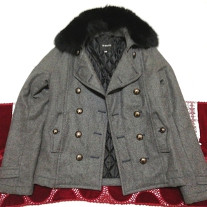 グレー黒フォックスファーピーコート外套 Gray black fox fur pea coat cloak