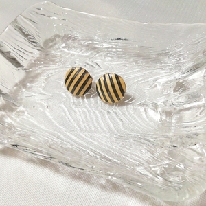 黄黒縞々丸型イヤリング/ジュエリーアクセサリー/宝飾 Yellow black striped round earrings / jewelry accessories