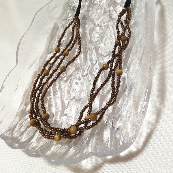 茶色ビーズ4段ネックレス首飾りペンダントチョーカー/ジュエリー宝飾インテリア Brown beads 4-tier necklace pendant choker/jewelry, レディースアクセサリー, ネックレス、ペンダント, その他