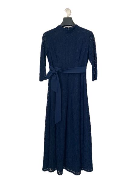 ロングワンピース 花柄レース ネイビー 七分袖 発表会 結婚式 二次会 未使用