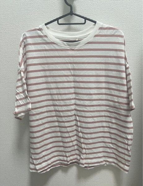 214 ハートマーケットボーダーTシャツピンク ホワイト フリーコットン