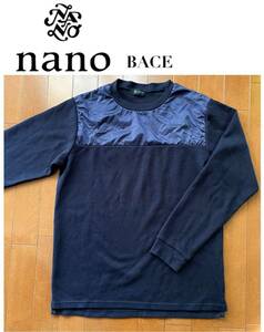 ★nano BASE ナノ・ユニバース ライブラリー★ネイビーカラー胸元がポイント！大人可愛いレディース長袖U首シャツ/M