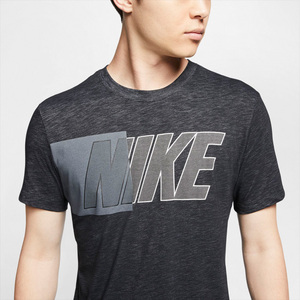  новый товар NIKE Nike DRI-FIT. пот скорость . dry Logo графика короткий рукав M размер чёрный серый серый черный весна летний спорт круглый вырез большой Logo 