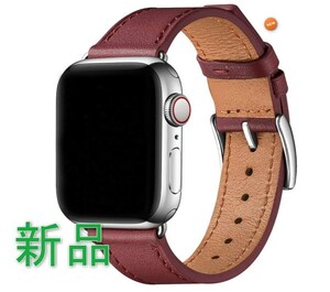 [新品][送料込] 38mm 40mm ワインレッド / シルバー apple watch アップルウォッチ バンド 本革 .