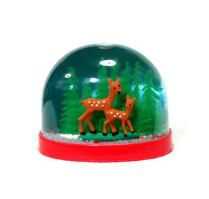  retro pretty forest. middle deer 2 head Bambi animal snow dome snow glove / interior ornament 