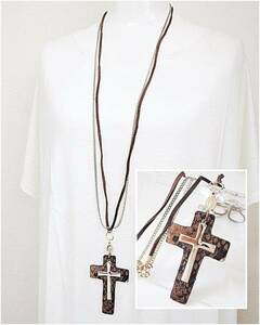  necklace 2 ream necklace free shipping Gold & leather. Cross 