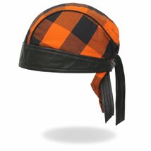 Hot Leathers ヘッドラップ チェック柄 オレンジ 黒 [Orange Buffalo Plaid] バンダナ バイク ヘルメットインナー サイズフリー 米国直輸入_画像2