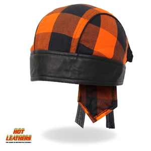 Hot Leathers ヘッドラップ チェック柄 オレンジ 黒 [Orange Buffalo Plaid] バンダナ バイク ヘルメットインナー サイズフリー 米国直輸入