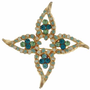 C2917* flower motif * blue green blue green * Czech production * rhinestone * Vintage brooch antique *