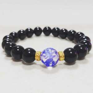  crystal blue dragon . blue carving 12mm× onyx 10mm Power Stone bracele inside diameter 17cm