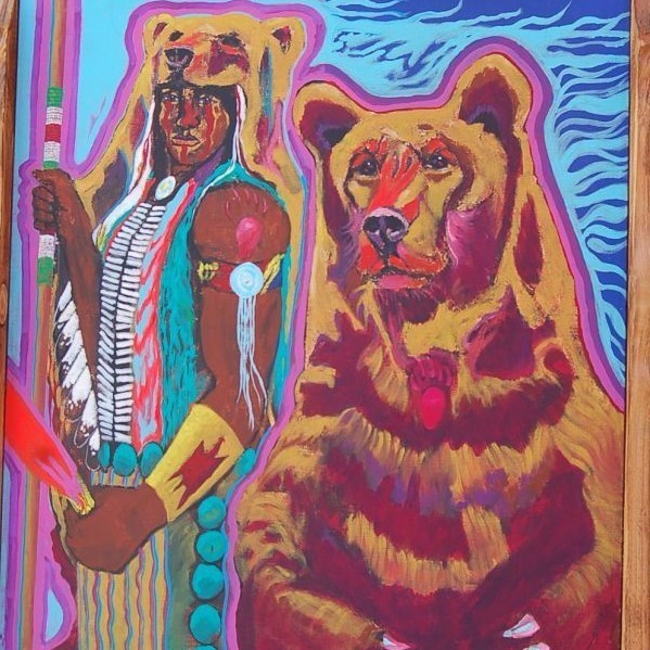 K3565 2009's*Modern Art*Framed Native American*Indian*Bear*Acrylic Paint*Original ART*Deco Navajo Zuni Hopi, Artwork, Painting, acrylic, Gash