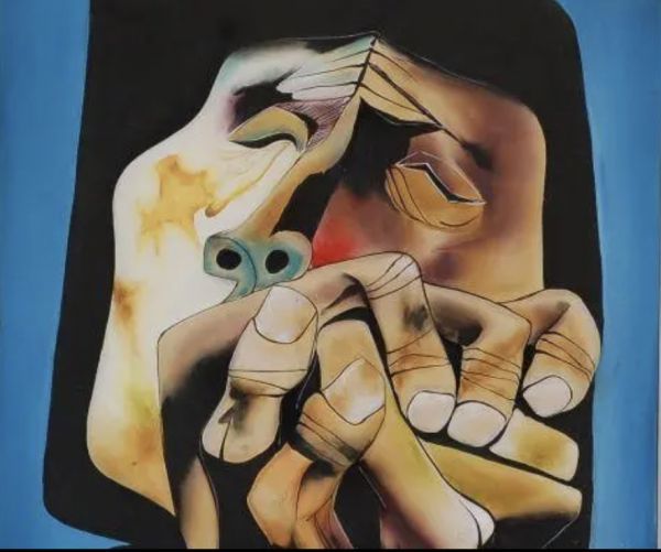 K3440 années 1980 poterie Art Oswaldo Guayasamin objet Oswaldo Guayasamin tenture murale affiche d'art élégant équateur Picasso, Ouvrages d'art, Peinture, Dessin au pastel, Dessin au crayon